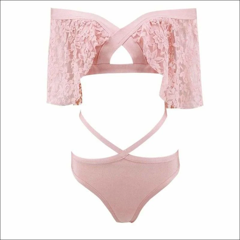 Winnal Women's Pink Graceful Sexy Two-Piece Lace Skirt Set slim fit skirt