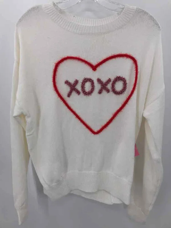 Pre-Owned Shecanlove White Size Large Graphic Sweater Soft Cozy Warm
