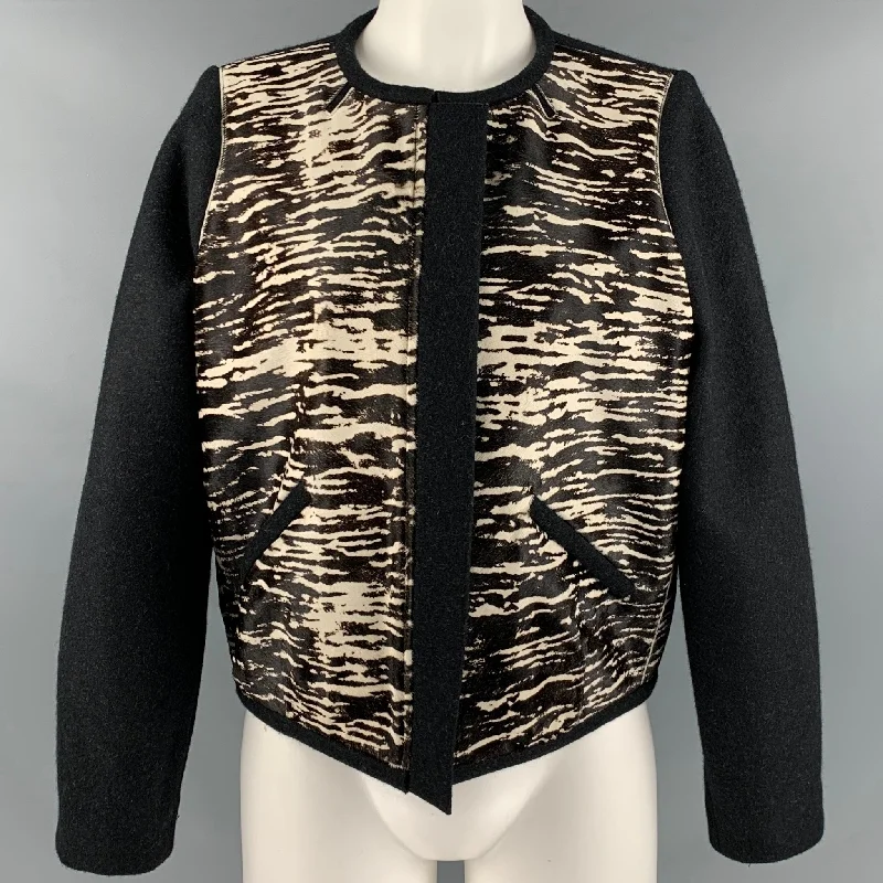ISABEL MARANT Size 2 Black Cream Merino Wool Zebra Calf hair Jacket Nylon Fabric Polyester Fabric Spandex Fabric