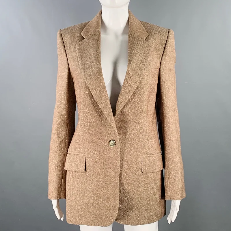 STELLA McCARTNEY Size S Tan Gold Wool Blend Herringbone Jacket Blazer Nylon Jacket Polyester Jacket Spandex Jacket