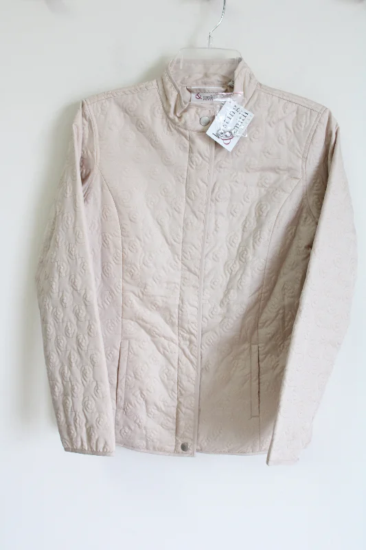 NEW Hasting & Smith Cream Embroidered Jacket | S Petite Hoodie Zip-Up Jacket Button-Up Jacket