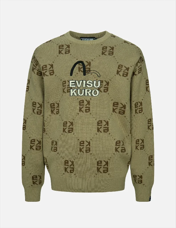 Logo Embroidery Monogram Jacquard Relaxed Fit Sweater Toggled Drawstring Belted