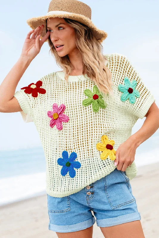 Crochet Flower Hollow-out Sweater T Shirt Nylon Fabric Polyester Fabric Spandex Fabric