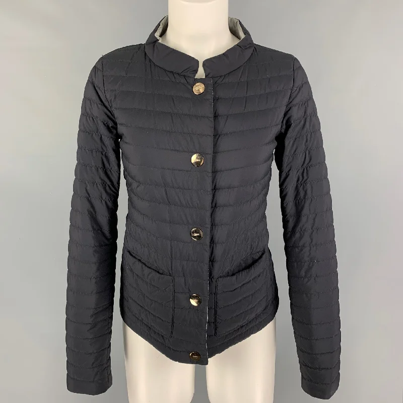 HERNO Size 6 Navy Silver Polyamide Blend Quilted Reversible Jacket Mesh Jacket Canvas Jacket Denim Jacket
