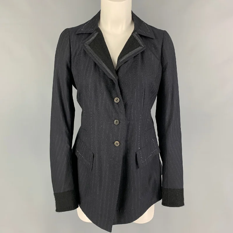 NIGEL PRESTON Size M Navy Wool Cotton Contrast Stitch Jacket Blazer Front Pockets Side Pockets Patch Pockets