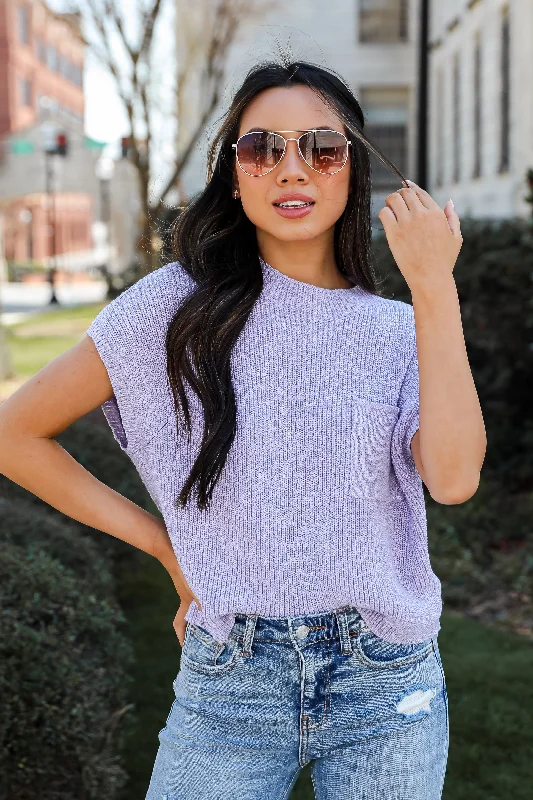Coastal Style Lilac Sweater Top Real Fur Shearling Chenille