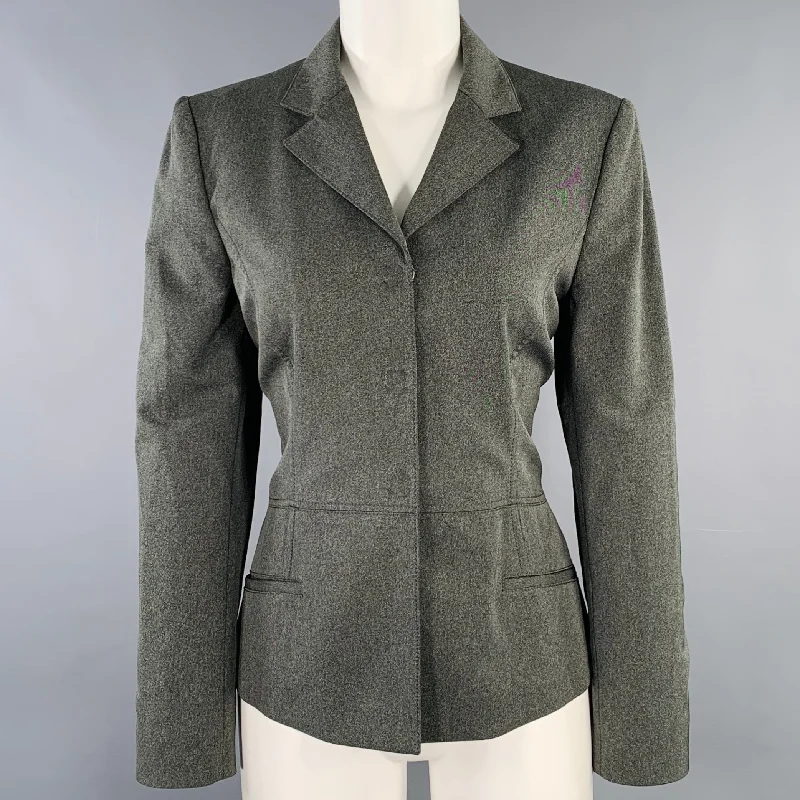 PRADA Size 6 Grey Charcoal Polyester Blend Snaps Jacket Blazer Striped Jacket Polka Dot Jacket Floral Jacket
