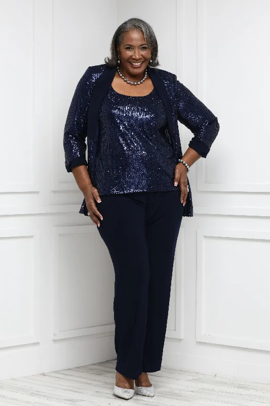 Women Plus Size Sequin Beaded Jacket and Pantsuit Jacket Blazer Coat