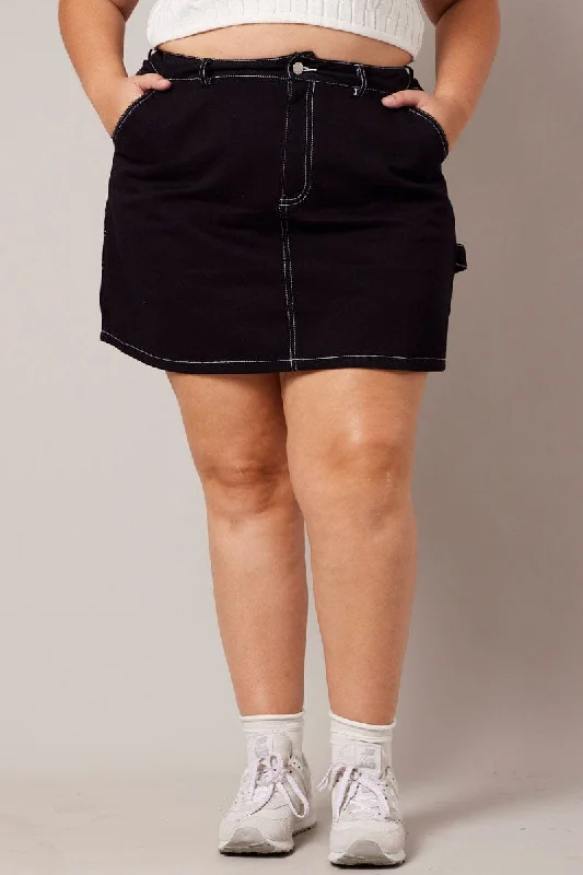 Black Contrast Stitch Mini Skirt wool skirt sturdy