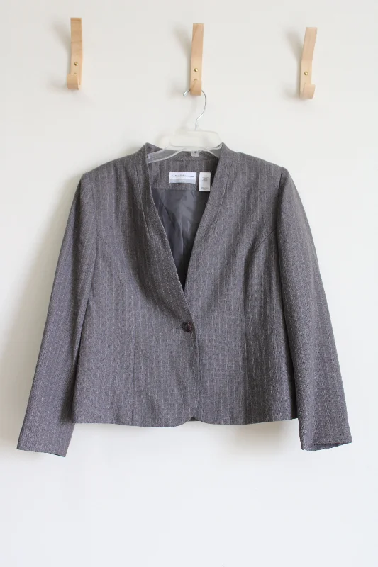 Alfred Dunner Gray Striped Jacket | 12 Petite Knit Fabric Woven Fabric Fleece Fabric