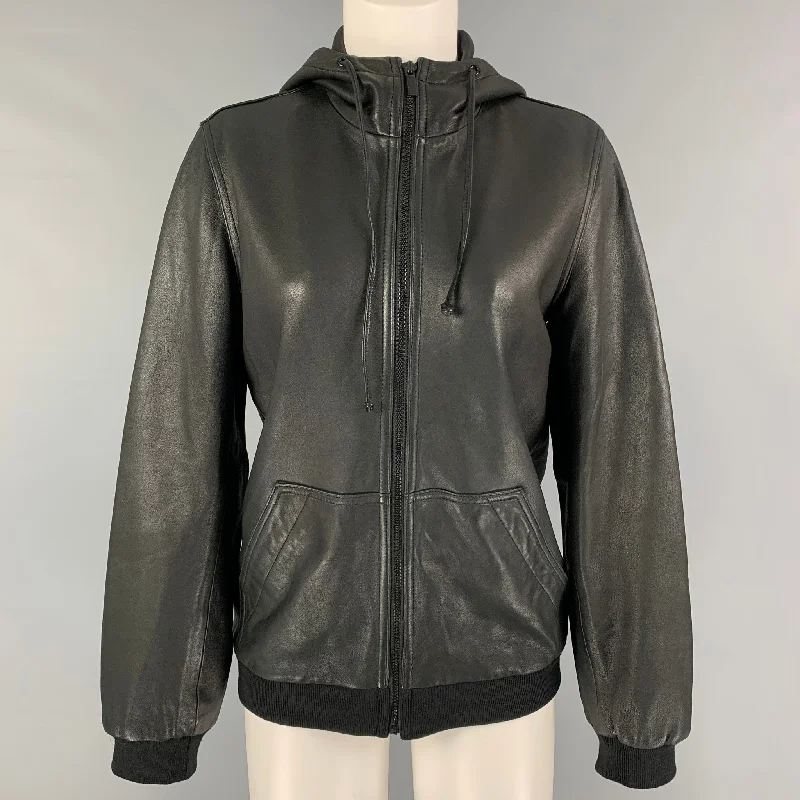 MARC by MARC JACOBS Size S Black Leather Hooded Jacket Wool Jacket Cashmere Jacket Tweed Jacket