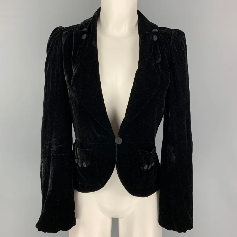 MARC JACOBS Size 2 Black Velvet Single Button Jacket Hooded Jacket Caped Jacket Shawl Collar Jacket