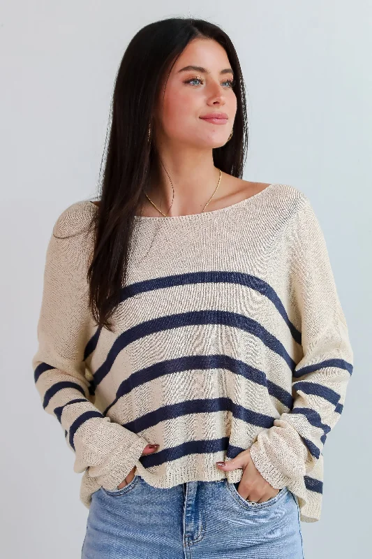 FINAL SALE - Stylish Promise Striped Lightweight Knit Sweater Polka Dot Checkered Tartan FINAL SALE - Stylish Promise Striped Lightweight Knit Sweater Polka Dot Checkered Tartan