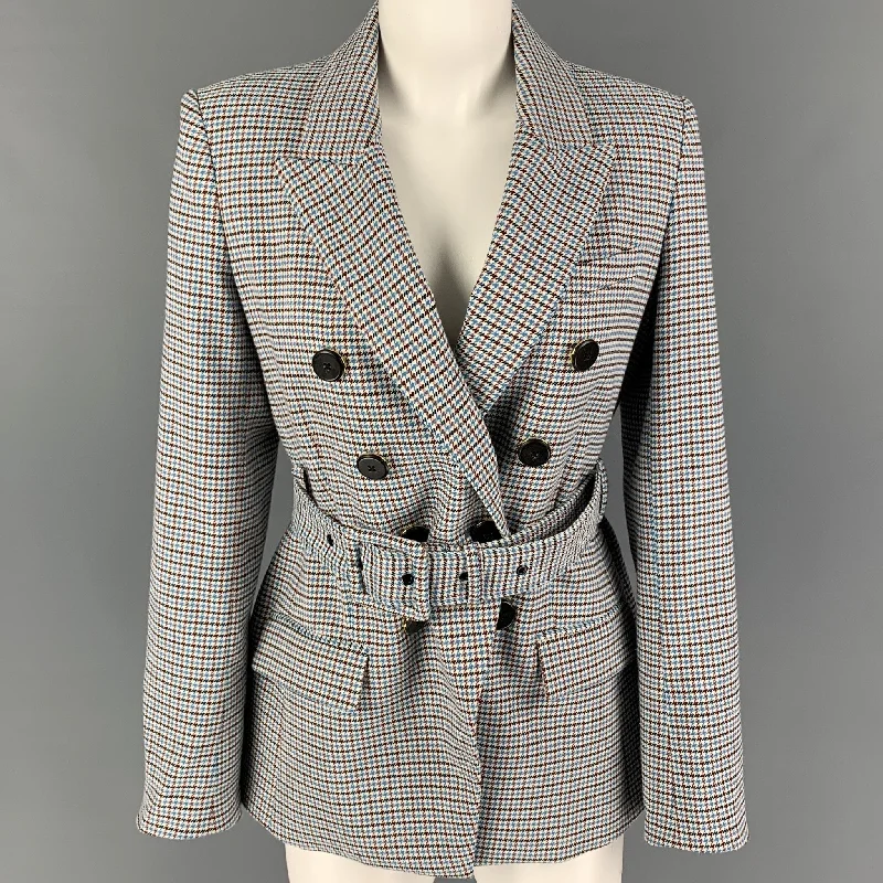 VERONICA BEARD Size 8 Blue Cream Brown Houndstooth Jacket Blazer Welt Pockets Slit Pockets Flap Pockets
