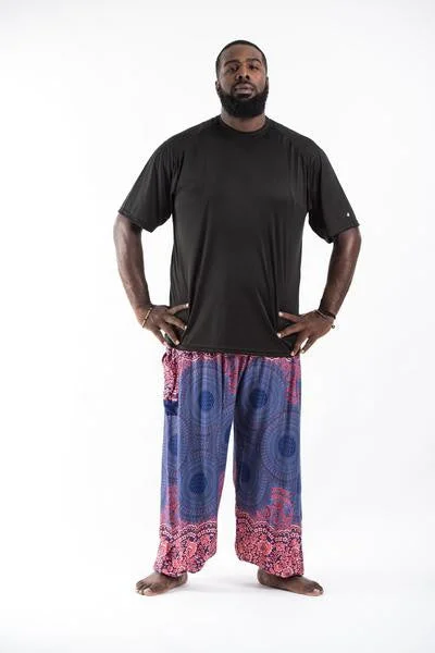 Plus Size Unisex Geometric Mandalas Harem Pants in Blue Relaxed High-Waist Trousers