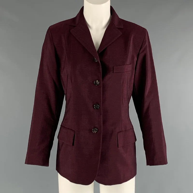 JIL SANDER Size 8 Burgundy Wool  Mohair Jacket Cotton Jacket Linen Jacket Terry Jacket