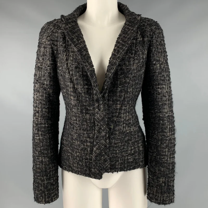 BRIONI Size L Black Grey Tweed Snaps Jacket Nylon Jacket Polyester Jacket Spandex Jacket