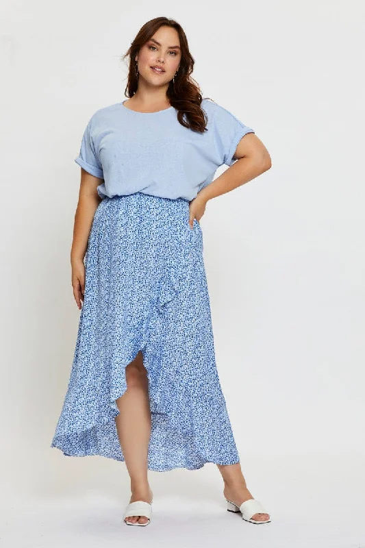 Ditsy Print Wrap Skirt Midi High Waist modal blend skirt