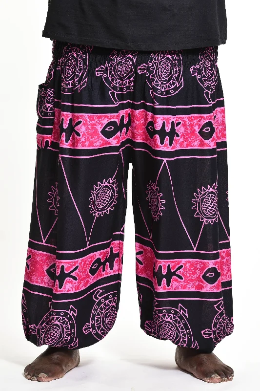 Plus Size Unisex Turtle Print Harem Pants in Pink Chic Wool Trousers