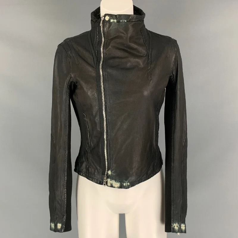 JNBY Size M Black Cream Cotton Polyester Mixed Materials Jacket One-Shoulder Jacket Off-the-Shoulder Jacket Asymmetrical Jacket