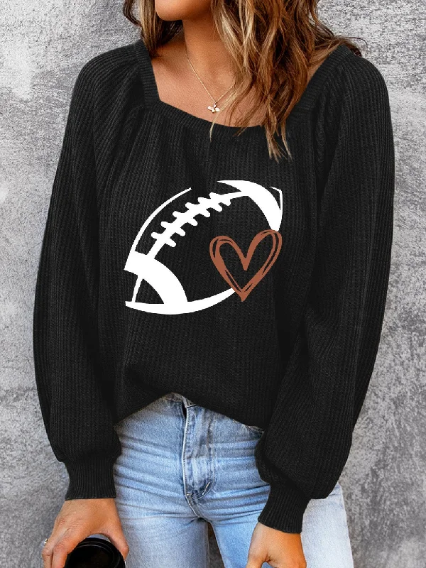 Autumnal Waffle Knit Football Sweater High Neck Crew Neck V-Neck