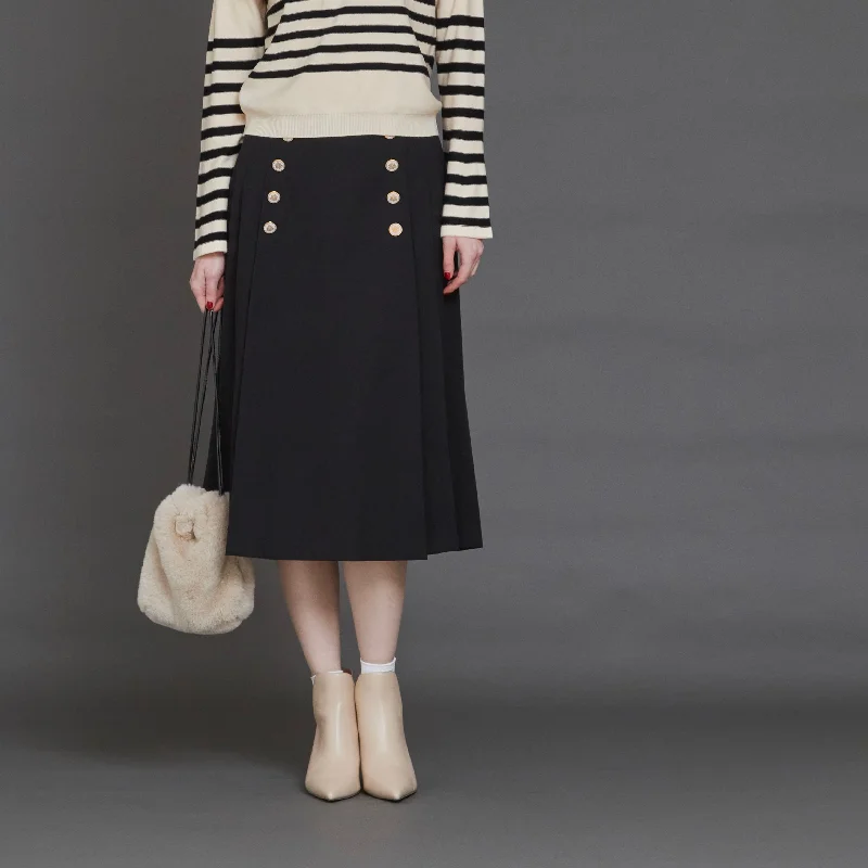 DiDi Guranjie Pluched twill tucked skirt with buttons (Black) cashmere skirt fine