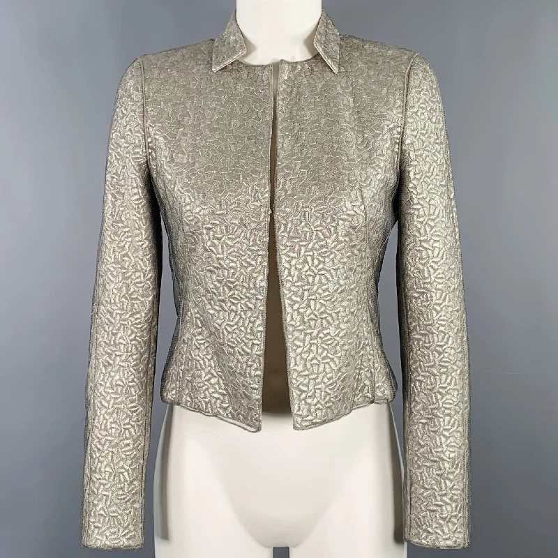 AKRIS Runway Size 4 Silver Mesh Embroidered Double Layer Jacket Blazer Fitted Jacket Loose Jacket Oversized Jacket