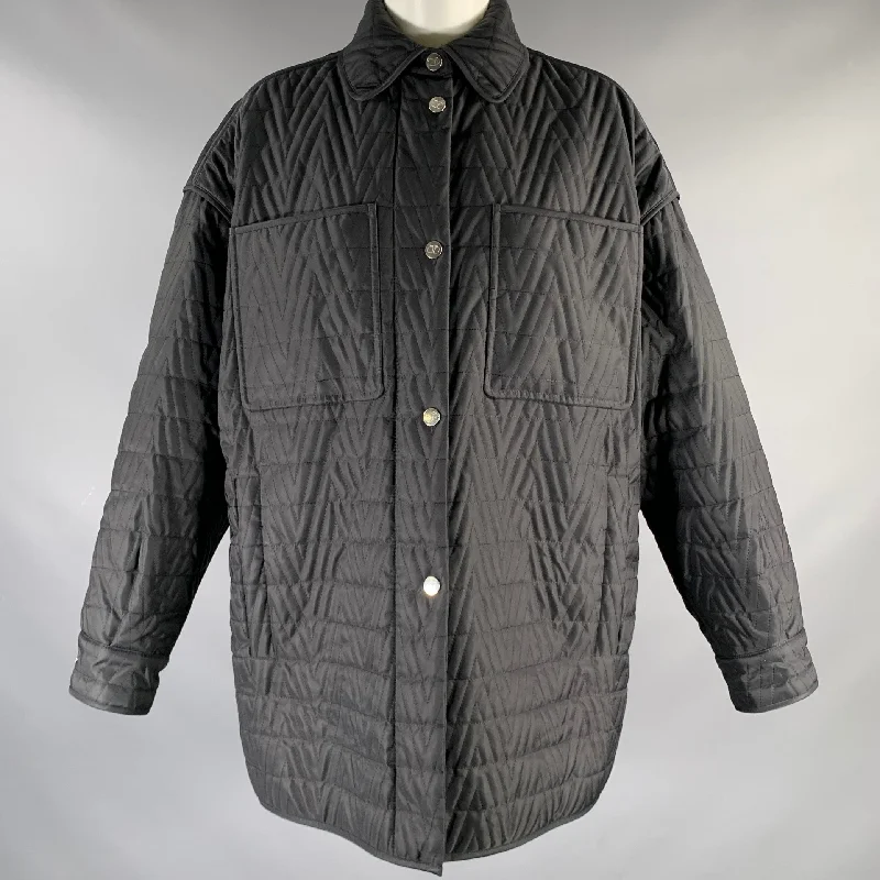 VALENTINO Size 0 Black Polyamide Padded Zip Snaps Jacket Tiered Jacket Buttoned Jacket Zippered Jacket