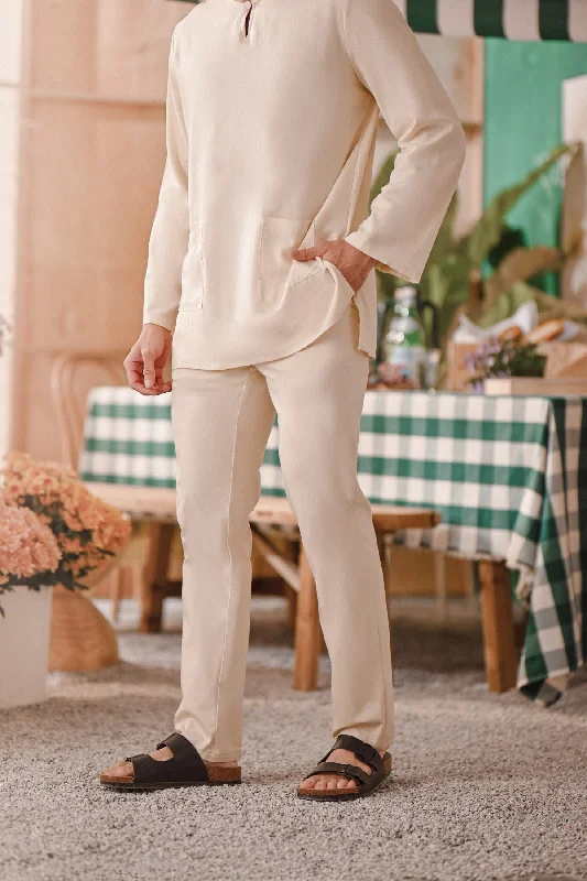 The Perfect Men Slim Fit Pants - Cream Stylish Elastic Waist Pants