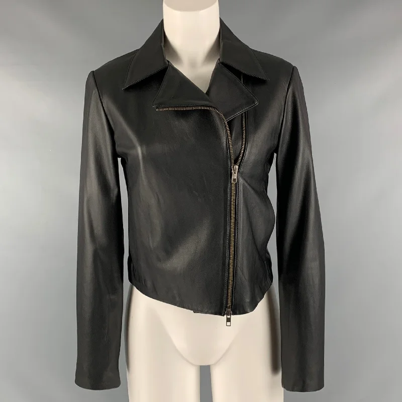 VINCE Size S Black Lamb Skin Jacket Faux Fur Fabric Real Fur Fabric Shearling Fabric