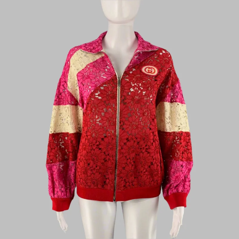 GUCCI Size XXS Red Pink Viscose Color Block Jacket Tiered Jacket Buttoned Jacket Zippered Jacket