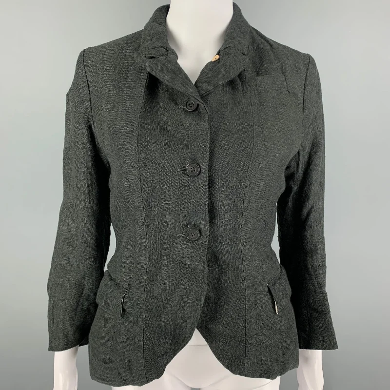 PAUL HARNDEN Size M Gray Linen Peak Lapel Jacket Zippered Front Buttoned Front Snap Front PAUL HARNDEN Size M Gray Linen Peak Lapel Jacket Zippered Front Buttoned Front Snap Front