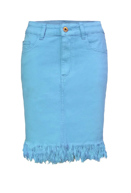 Blue Fringe Hem Skirt leather skirt durable