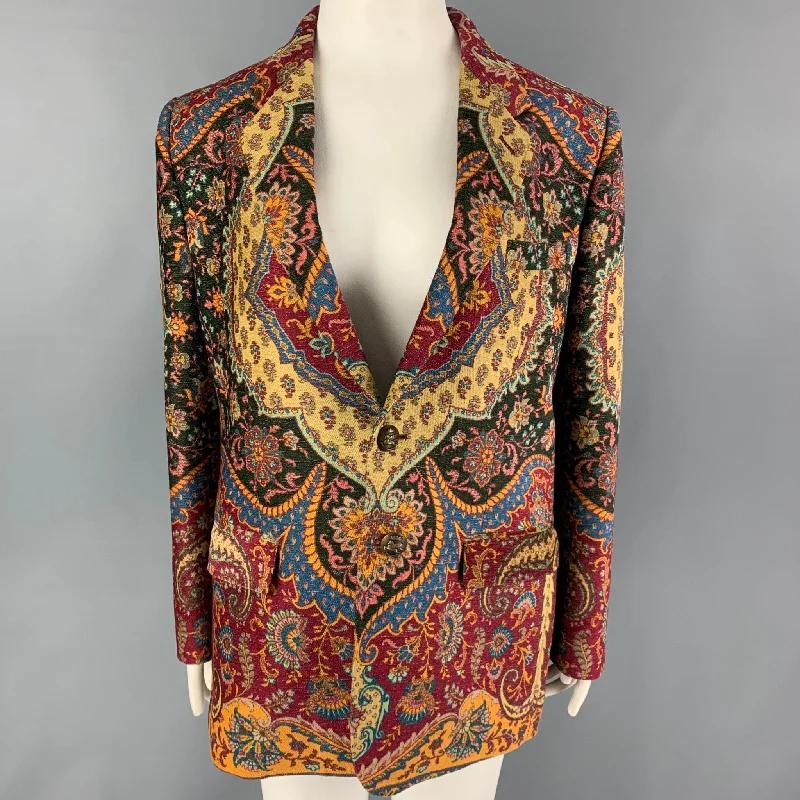 ETRO Size 8 Multi-Color Woven Notch Lapel Jacket Blazer Hoodie Zip-Up Jacket Button-Up Jacket ETRO Size 8 Multi-Color Woven Notch Lapel Jacket Blazer Hoodie Zip-Up Jacket Button-Up Jacket