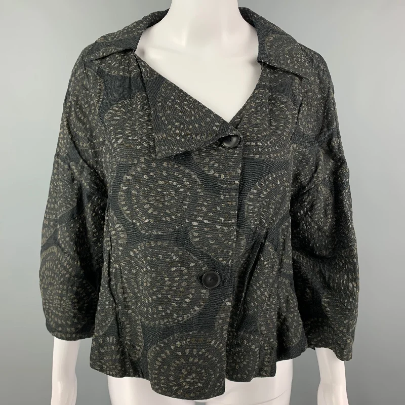 OSKA Size M Black Taupe Cotton Blend Circles Jacket Denim Fabric Leather Fabric Suede Fabric OSKA Size M Black Taupe Cotton Blend Circles Jacket Denim Fabric Leather Fabric Suede Fabric
