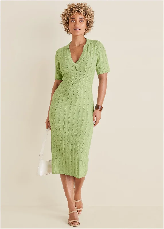 Pointelle Sweater Dress - Mint Open Front Closed Front Wrap Front