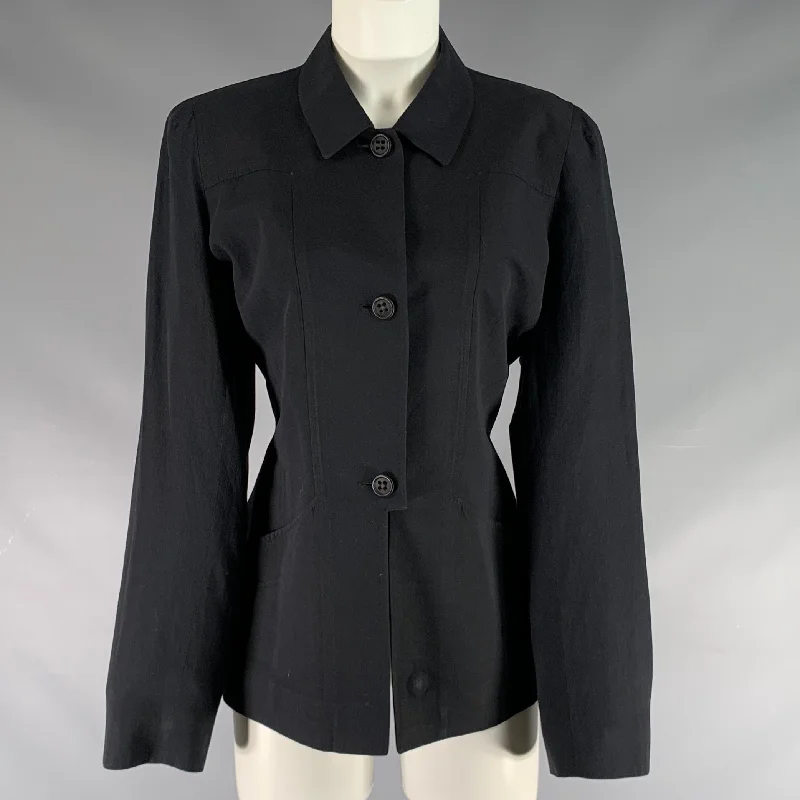 KENZO Size 8 Black Viscose Blend Button Up Jacket Front Pockets Side Pockets Patch Pockets