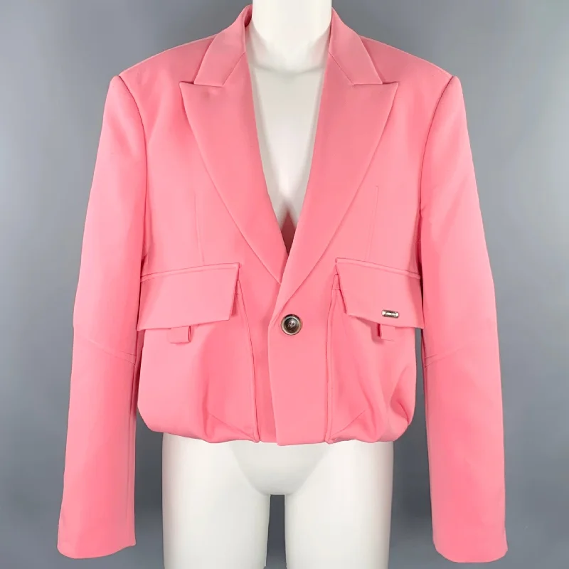 PRIVATE POLICY Size M Pink Polyester Cropped Cargo Jacket Blazer A-Line Jacket Boat Neck Shawl Collar PRIVATE POLICY Size M Pink Polyester Cropped Cargo Jacket Blazer A-Line Jacket Boat Neck Shawl Collar