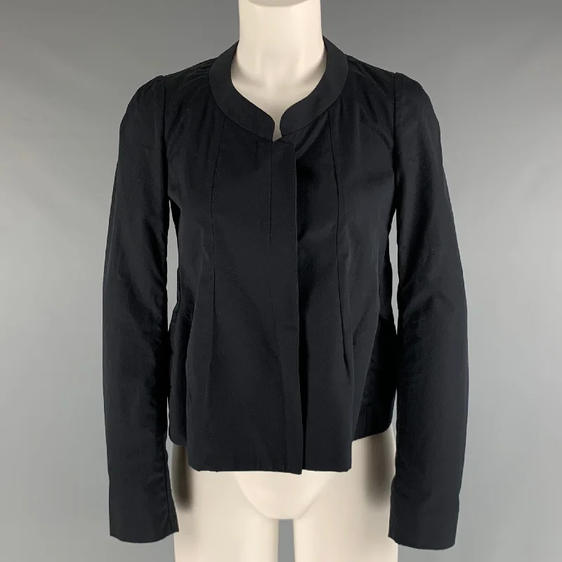 MARNI Size 2 Black Cotton A-Line Jacket Satin Jacket Silk Jacket Chiffon Jacket