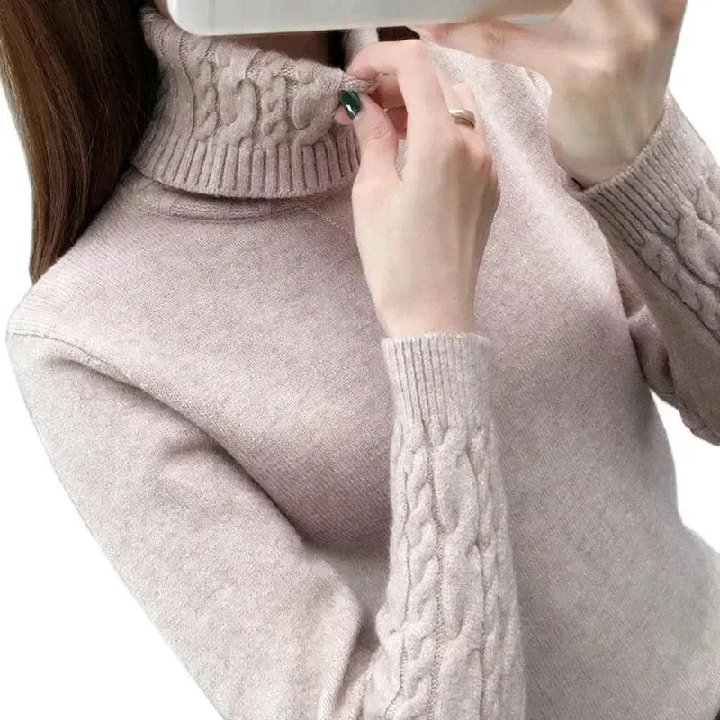 V-Design Turtleneck Sweater Seamless Knitted Crochet