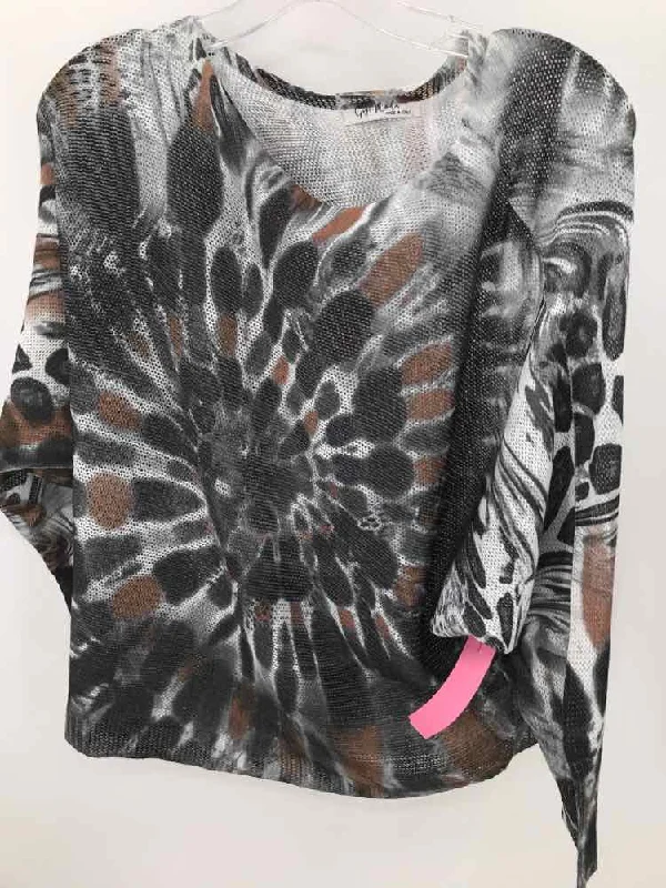 Pre-Owned Gigi Moda Grey Size One Size Printed Sweater Real Fur Shearling Chenille