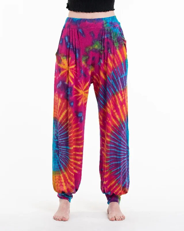 Unisex Tie Dye Cotton Harem Pants in Pink Relaxed Fit Trousers