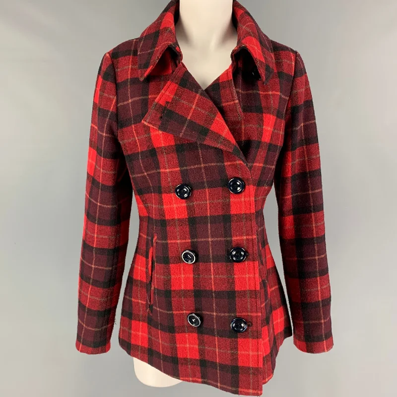 CONVERSE Size M Red Black Plaid Peacoat Jacket Cotton Jacket Linen Jacket Terry Jacket