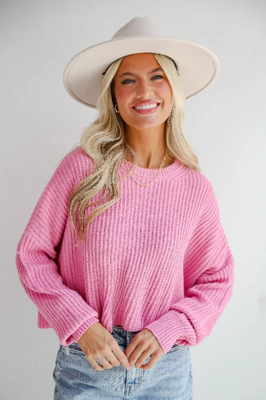 FINAL SALE - Demure Sweetheart Pink Sweater Sequined Glittery Shiny