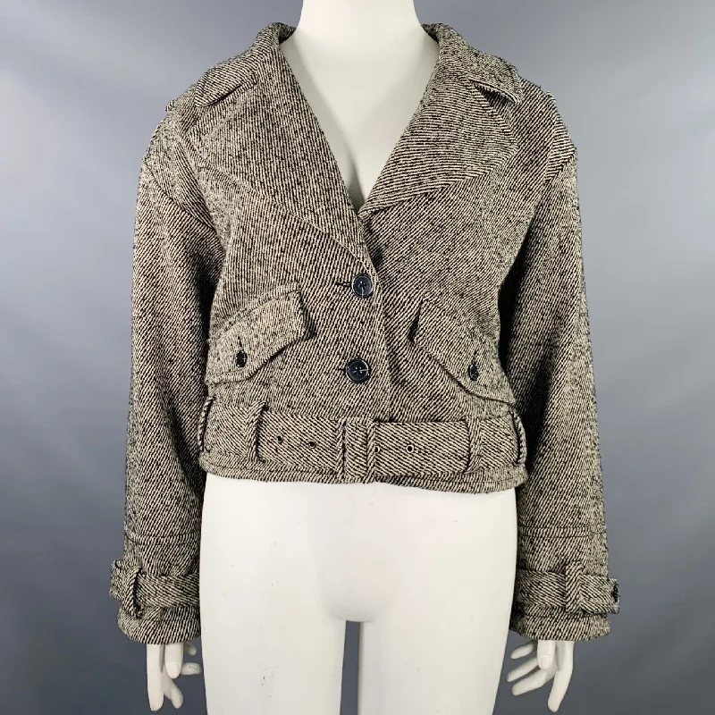 MARISSA WEBB Size 12 Black White Polyester Wool Tweed Cropped Jacket Satin Jacket Silk Jacket Chiffon Jacket