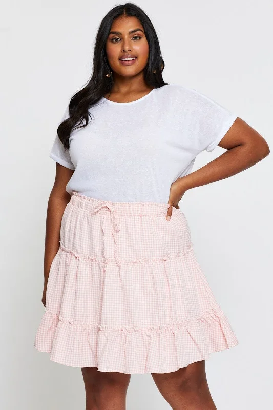 Check Mini Skater Skirt Elastic Waist velvet skirt rich