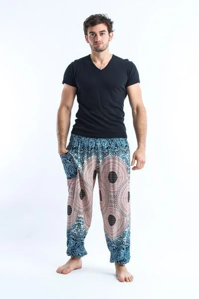 Unisex Geometric Mandalas Harem Pants in Silver Gray Cozy Jogger Leggings