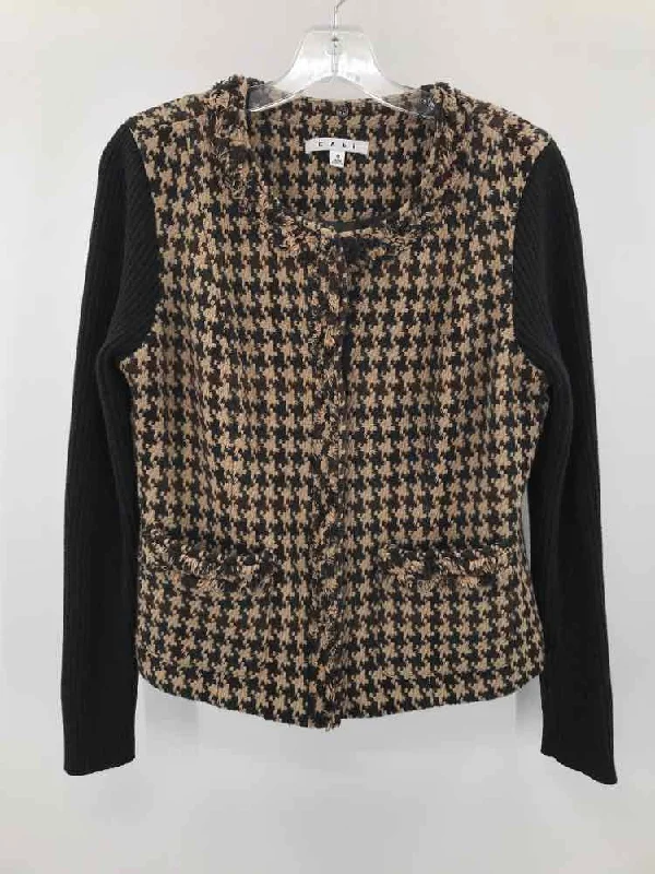 Pre-Owned Cabi Brown Size 8 Printed Zipper Sweater Polka Dot Checkered Tartan