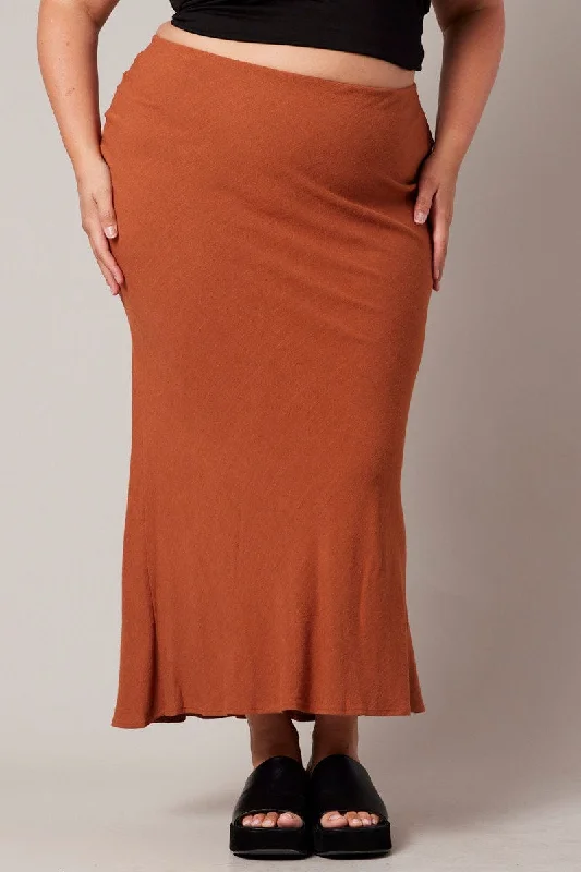 Brown Bias Linen Slip Maxi Skirt denim skirt durable
