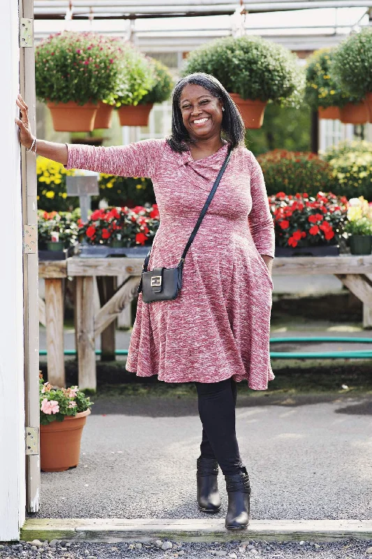 Claire Dress - Marled Mauve Sweater Knit FINAL SALE Turtle Neck Boat Neck Asymmetrical Neck